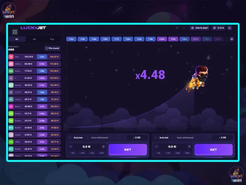 How are winnings and multipliers calculated in Lucky Jet?