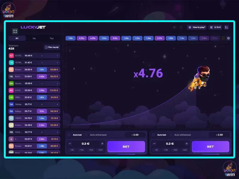 Useful functions available in Lucky Jet